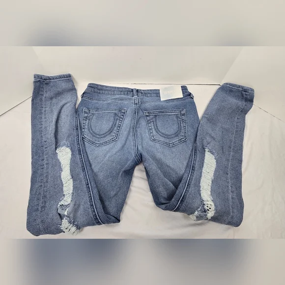 True Religion Jennie Curvy Skinny Mid-Rise Jeans Destroyed Women's 28 Blue - Picture 9 of 14